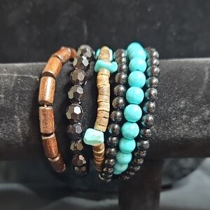 Elegant Assorted Set Of 6 - Multi-color Beaded Bracelets